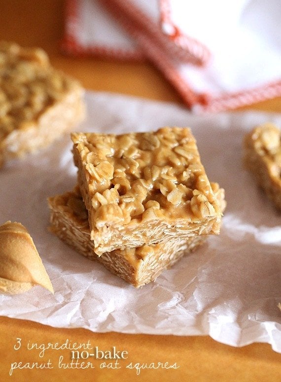 3 Ingredient NO Bake Peanut Butter Oat Bars...SO easy, only 3 ingredients!