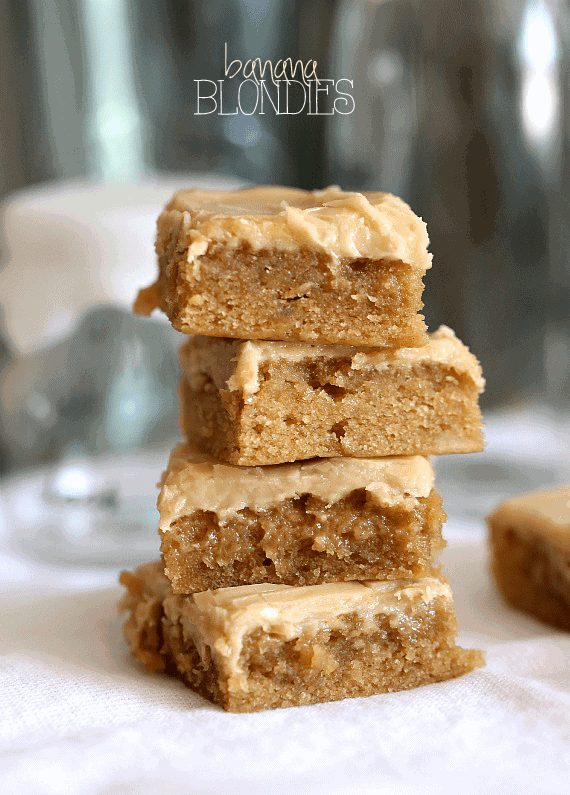 Browned Butter Banana Blondies. These are PERFECT blondies with a subtle banana flavor, topped with a brown sugar frosting that is INSANELY good!
