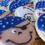 Overhead view of pirate decorated cookies.