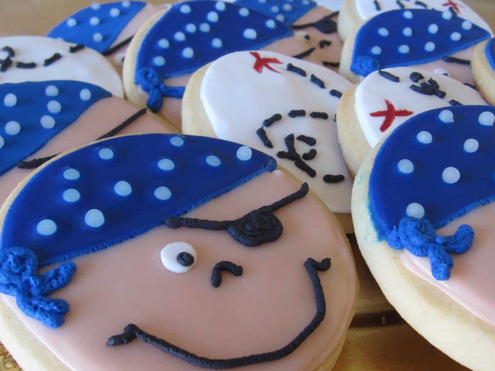 Overhead view of pirate decorated cookies