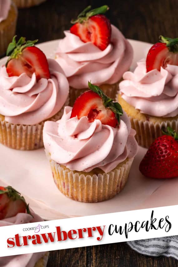 Strawberry Cupcakes Pinterest image with text