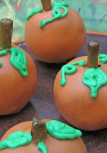 Oreo truffles decorated as pumpkins