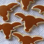 Overhead view of Texas Longhorn decorated cookies
