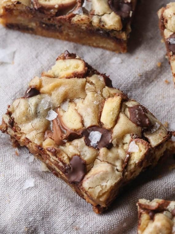 Twix Blondies are sweet and chewy with bits of crunchy shortbread throughout. You can even top them with flaked sea salt for a perfect sweet & salty bite!