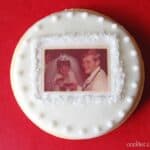 Decorated sugar cookie with anniversary photo on edible sheet