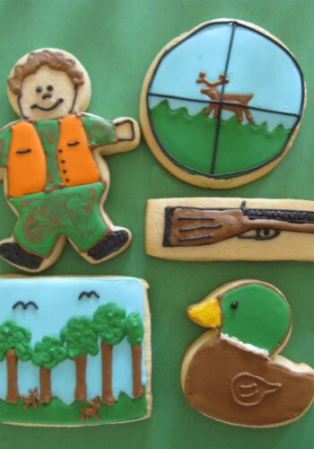 Overhead view of hunting themed cookies