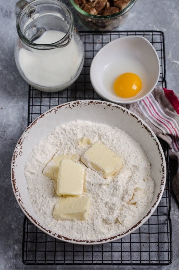 Butter and flour in a mixing bowl.