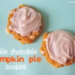 Overhead view of two White Chocolate frosted Pumpkin Pie cookies