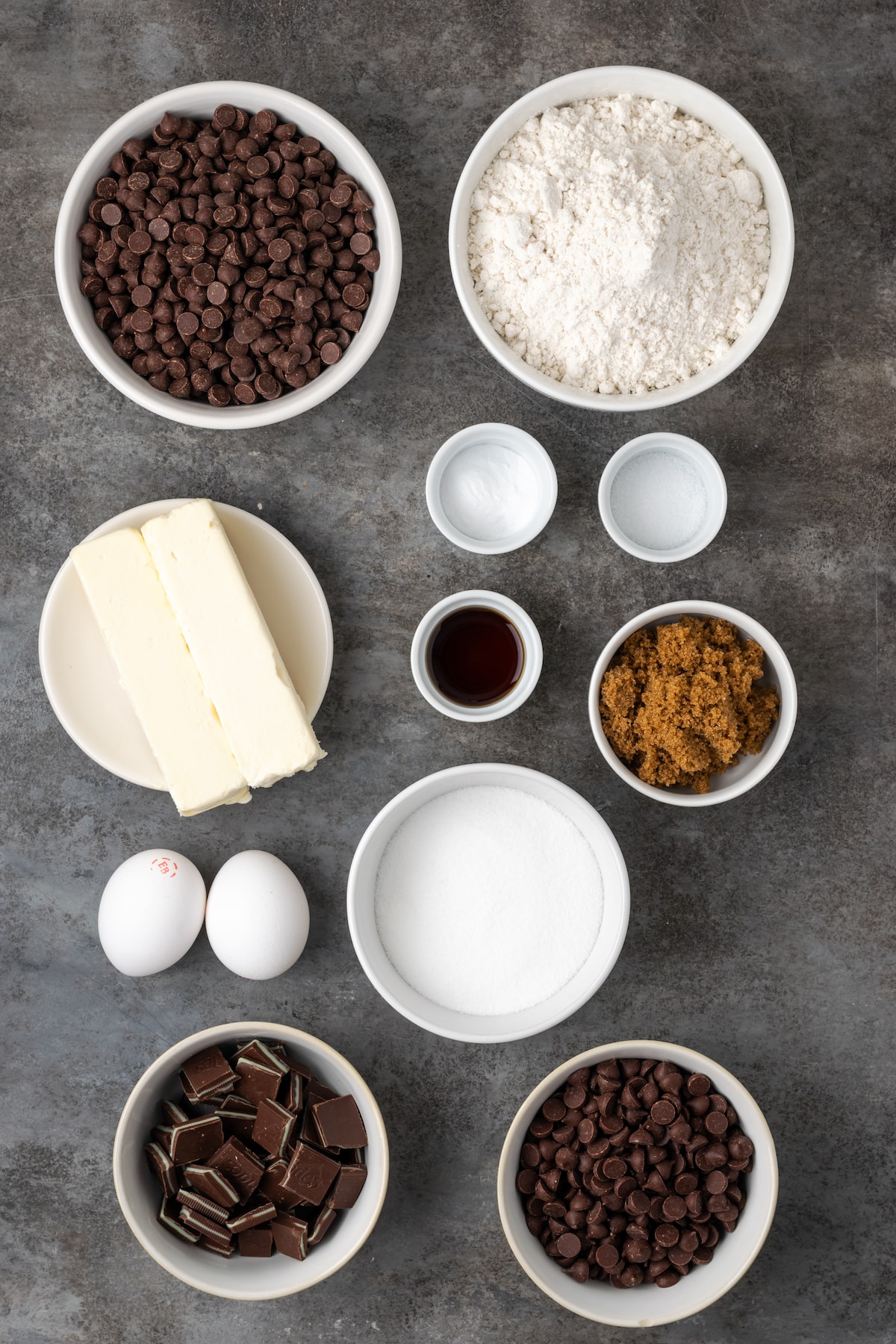Ingredients for double chocolate mint cookies.