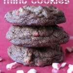 Three double chocolate mint cookies, stacked