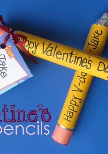 Overhead view of Happy Valentine's Day pencils