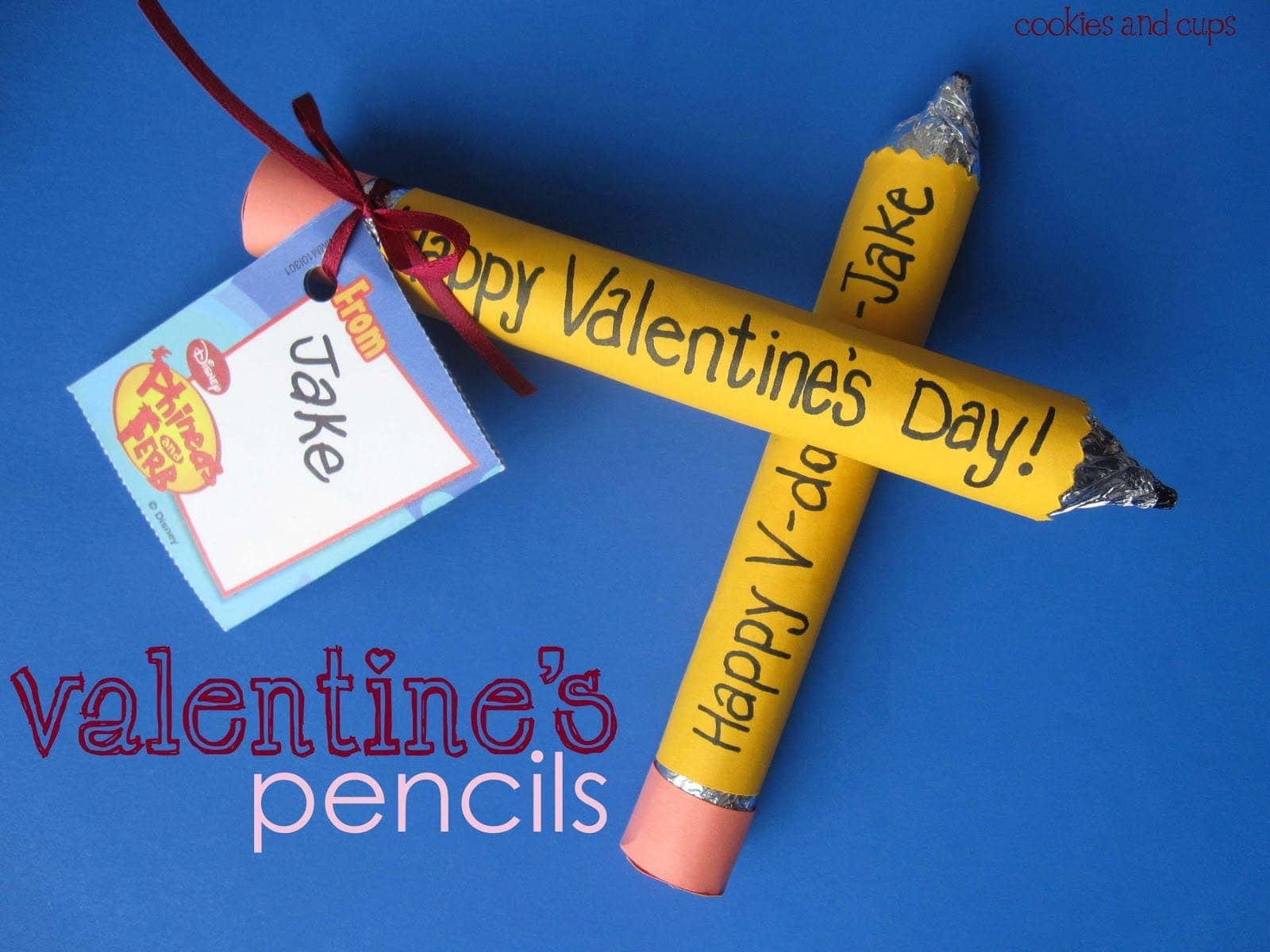 Overhead view of Happy Valentine's Day pencils