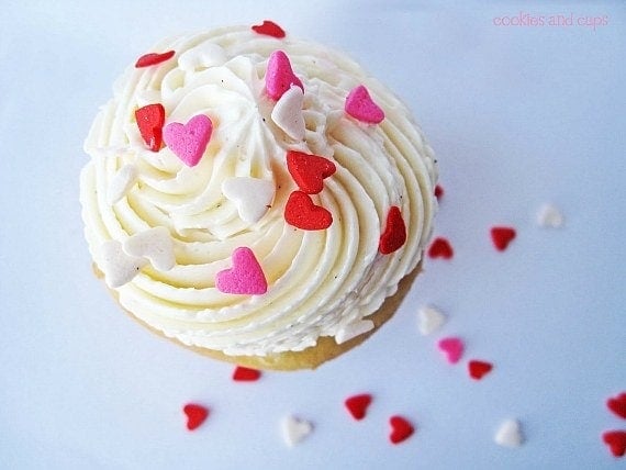 Cupcake with swiss meringue buttercream frosting and sprinkles
