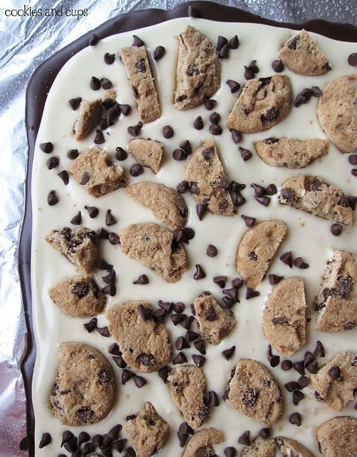 Chips Ahoy Cookies Embedded in White Chocolate & Chocolate Bark with Mini Chocolate Chips