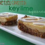 Two Pretzel Crusted Key Lime squares on a white plate