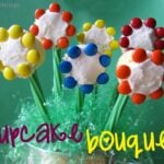 Cupcake bouquet with flower cupcakes.