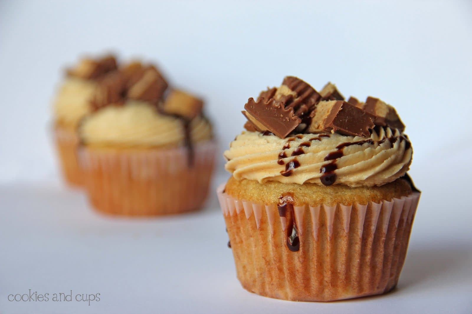 Banana Cupcakes with Peanut Butter Frosting and chopped peanut butter cups