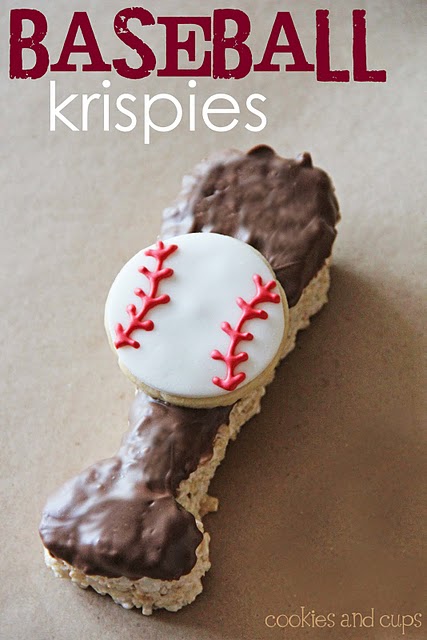 Chocolate Dipped Rice Krispie Baseball Bat with Frosted Sugar Cookie Baseball