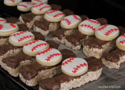 chocolate covered baseball bat krispie with sugar cookie ball