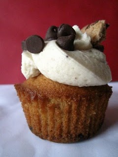 A Chips Ahoy Cupcake Topped with Creamy Cookie Dough Frosting