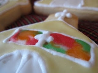 A Close-Up Shot of the Stained Glass on a Church-Decorated Christmas Cookie