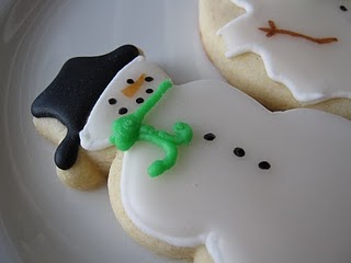 A sugar cookie decorated to look like a snowman.