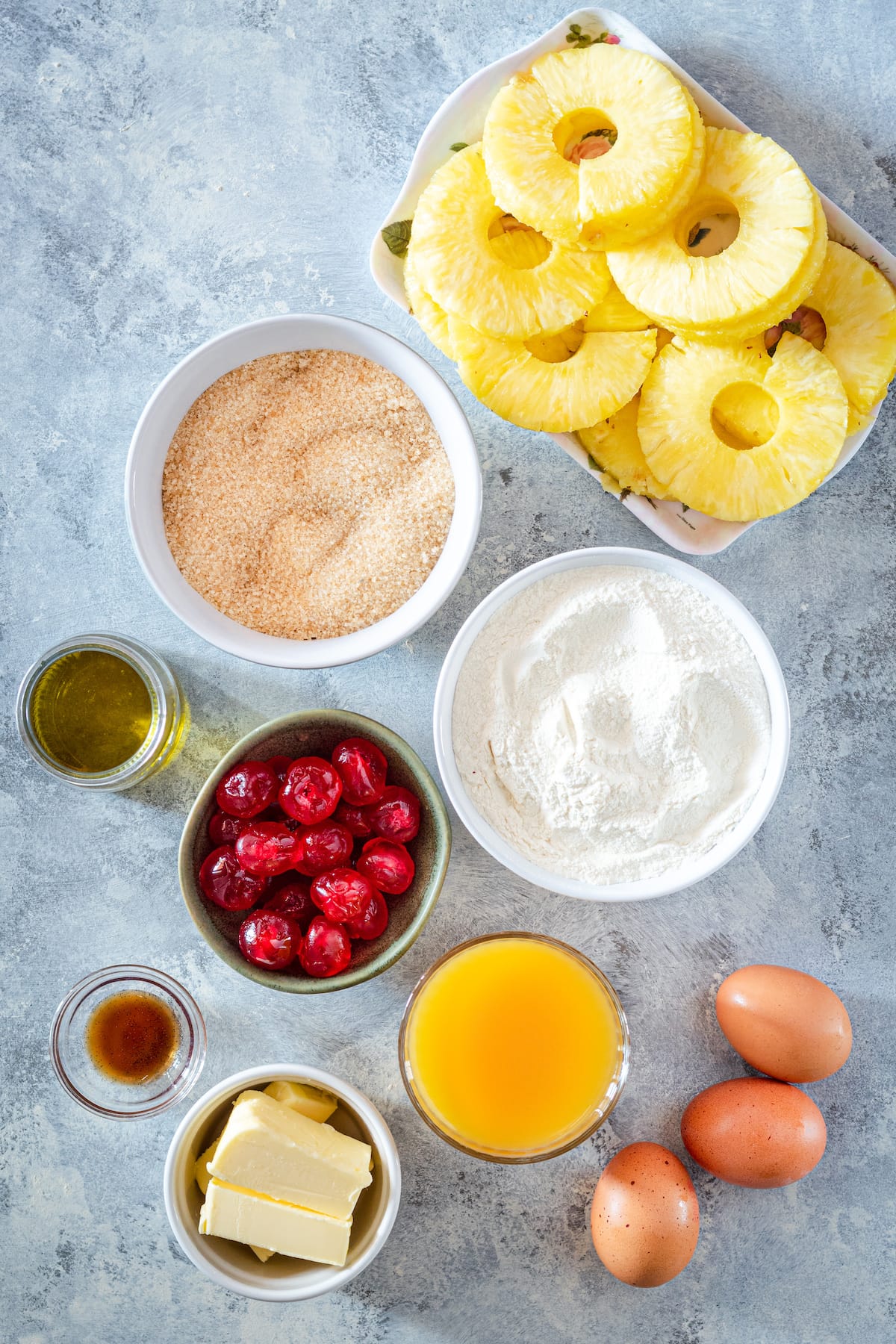 Ingredients for pineapple upside down cake.