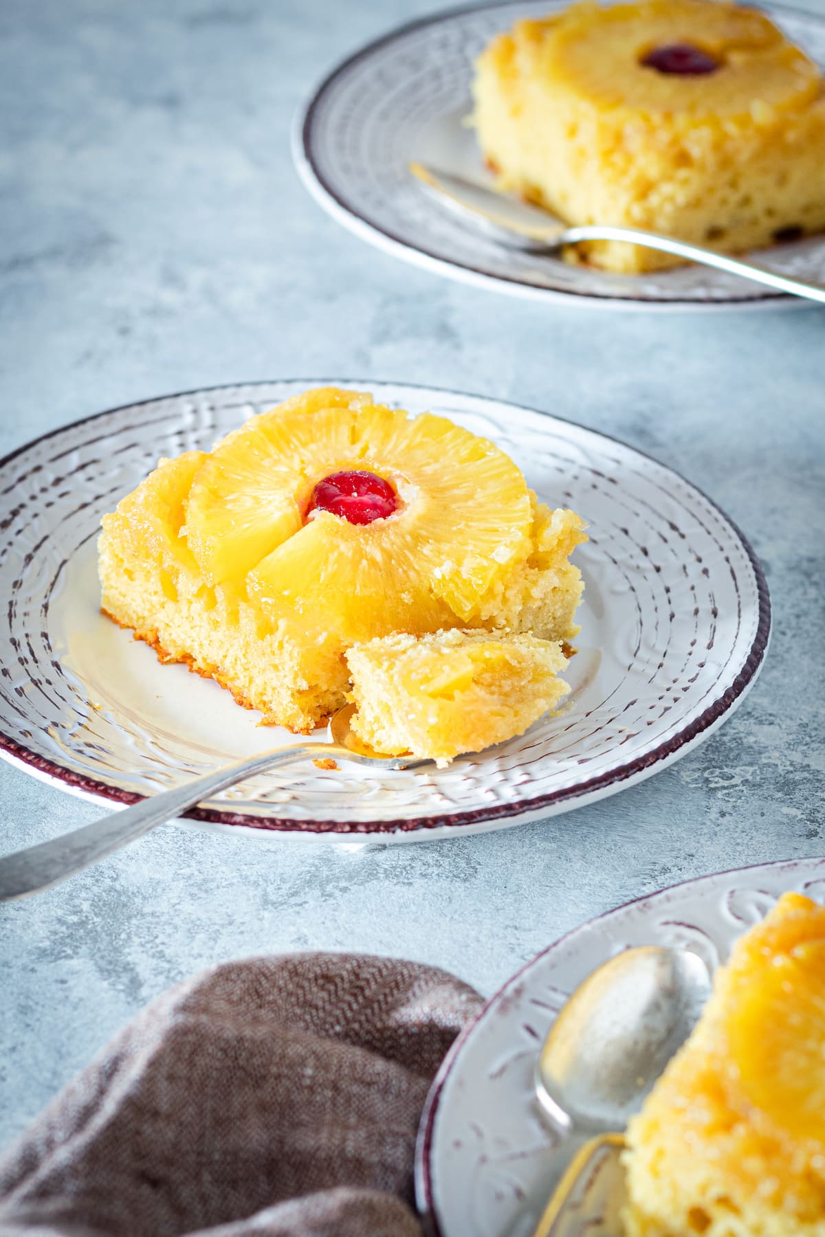 A forkful of pineapple cake.