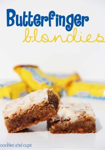 Close-up of two butterfinger blondies