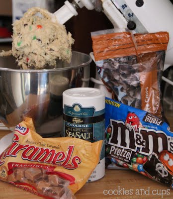 Ingredients for caramel swirled pretzel blondies