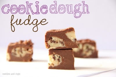 Side view of squares of cookie dough fudge