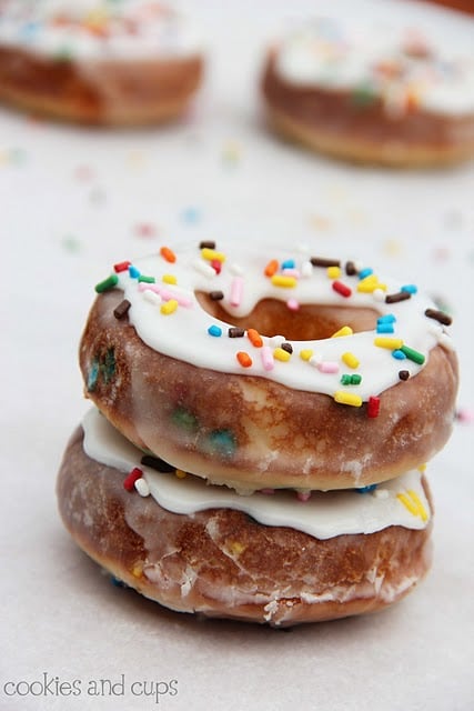 Double Glazed Funfetti Donuts stacked