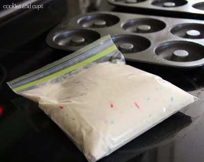 Funfetti cake batter in a ziploc bag for piping