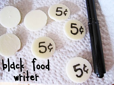 5 cents written on candy melts with a black food pen