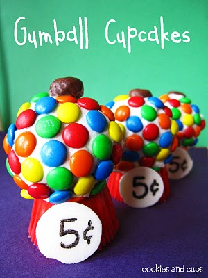 Three Gumball Cupcakes lined up