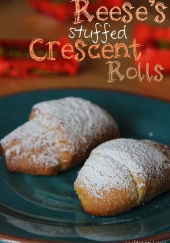 Two Reese's Stuffed Crescent Rolls on a plate