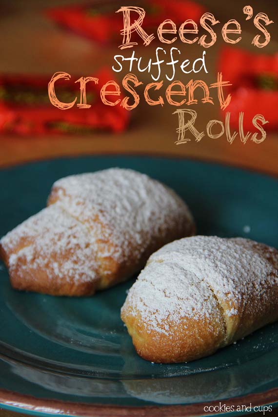 Two Reese's Stuffed Crescent Rolls on a plate