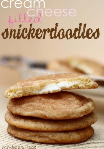 Side view of stacked cream cheese filled snickerdoodles