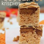 Two Peanut Butter Cup Krispie bars, stacked