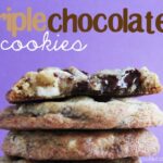 Three triple chocolate cookies, stacked