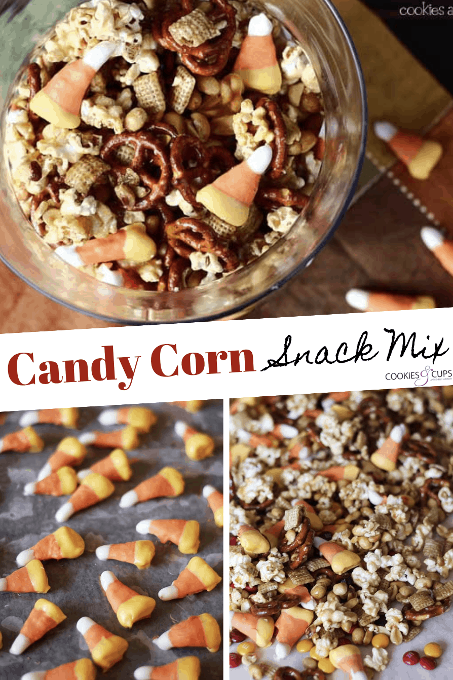 Pinterest image for candy corn snack mix