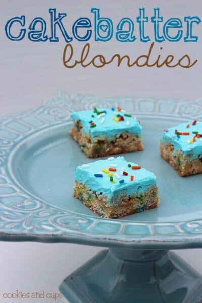 cake batter blondies with marshmallow buttercream