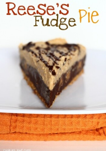 A slice of Reese's Fudge Pie on a plate