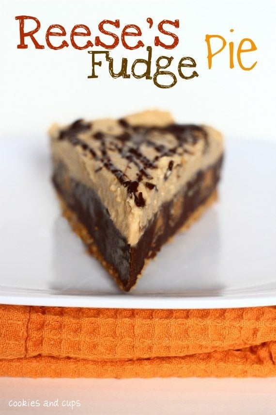 A slice of Reese's Fudge Pie on a plate