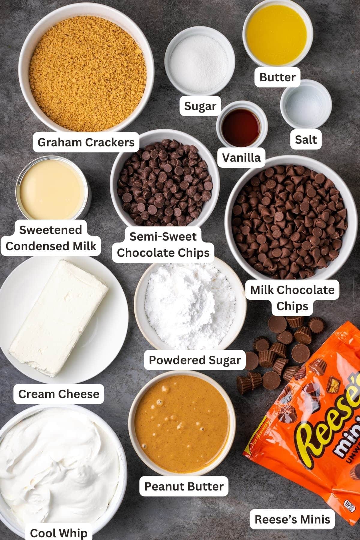 Ingredients for Reese's Fudge Pie.