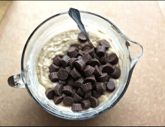 Bowl of batter with peanut butter cups added