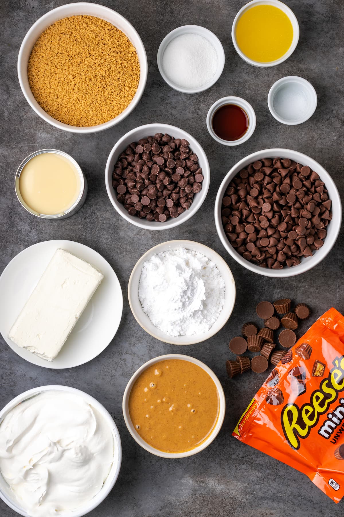 The ingredients for Reese's fudge pie.