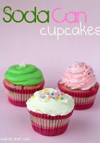 Three varieties of soda can cupcakes with frosting