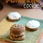 2 Ingredient Pumpkin cookies on a napkin, with frosting on some