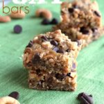 Salty Caramel Oat Bars with chocolate chips on a napkin